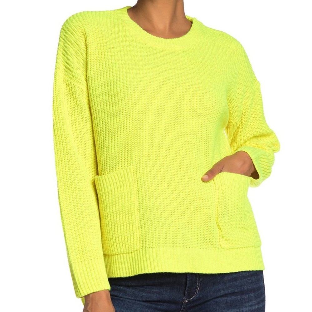 Nordstrom Neon Yellow Crewneck Pocket Sweater